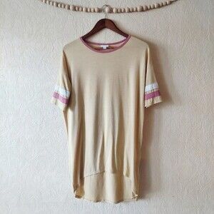 LuLaRoe Irma tunic top yellow ringer oversized short sleeve modest XXS